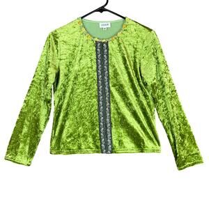Cozzi Womens Sweater Green Hook Cardigan Lined Velvet Open Long Sleeve Medium